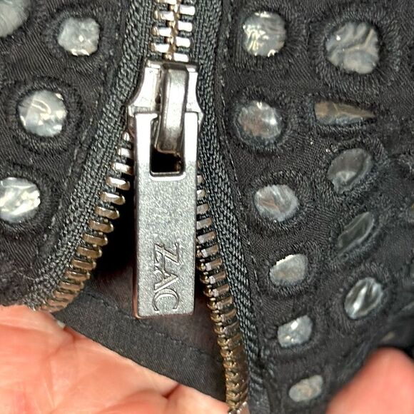 ZAC POSEN Women's Black Hooded Perforated Trench Coat Zip Front size L - Picture 12 of 15